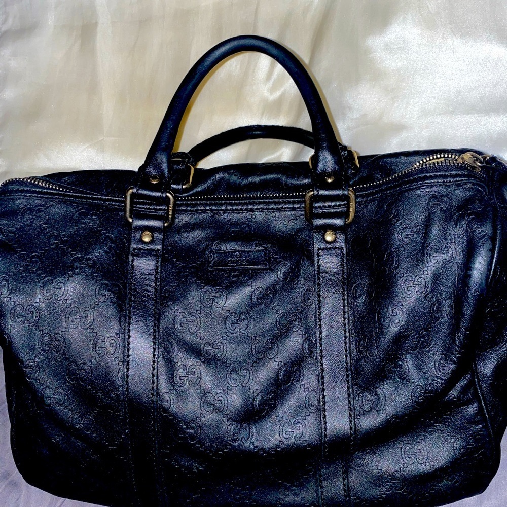 Gucci black leather Guccissima Boston Bag; great condition -recently refinished
